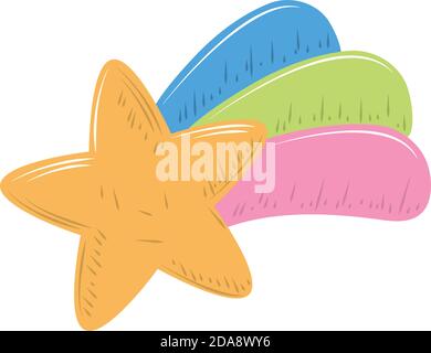 cute shooting star rainbow cartoon decoration icon vector illustration Stock Vector