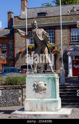 Statue of Thomas Paine, one of the Founding Fathers of the United States in his birthpolace of Thetford, Norfolk, UK. Stock Photo