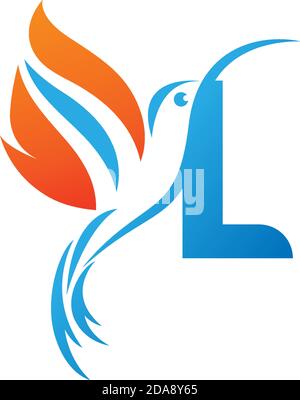 Letter L combined with the fire wing hummingbird icon logo design Stock Vector