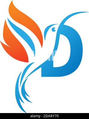 Letter D combined with the fire wing hummingbird icon logo design Stock Vector