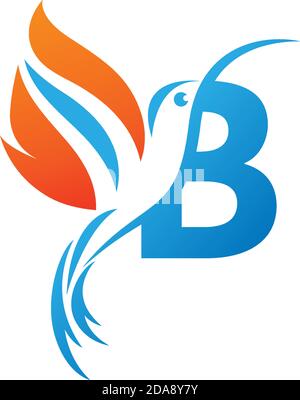 Letter B combined with the fire wing hummingbird icon logo design Stock Vector