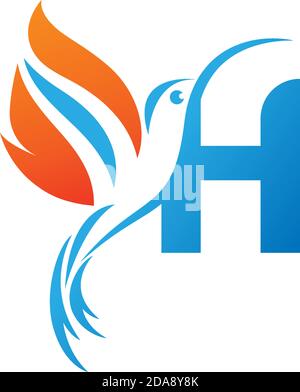 Letter H combined with the fire wing hummingbird icon logo design Stock Vector