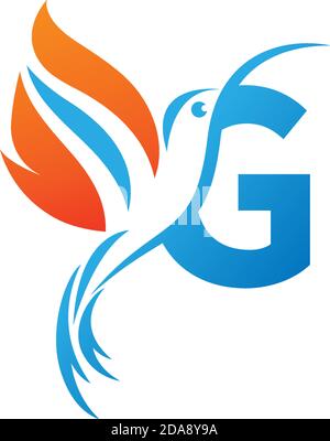 Letter G combined with the fire wing hummingbird icon logo design Stock Vector