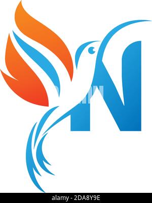 Letter N combined with the fire wing hummingbird icon logo design Stock Vector