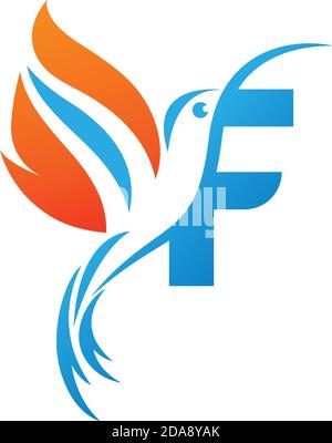 Letter F combined with the fire wing hummingbird icon logo design Stock Vector