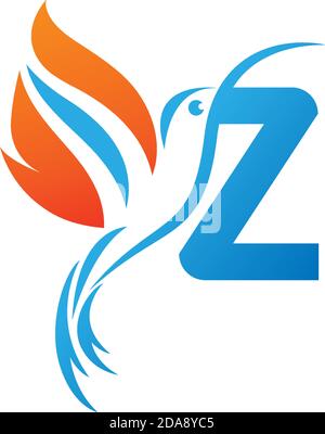 Letter Z combined with the fire wing hummingbird icon logo design Stock Vector