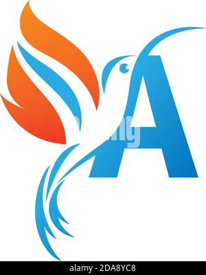 Letter A combined with the fire wing hummingbird icon logo design Stock Vector