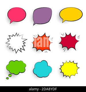 Retro empty comic pop art speech bubbles set in Vintage design with black halftone shadows. Illustration Stock Photo