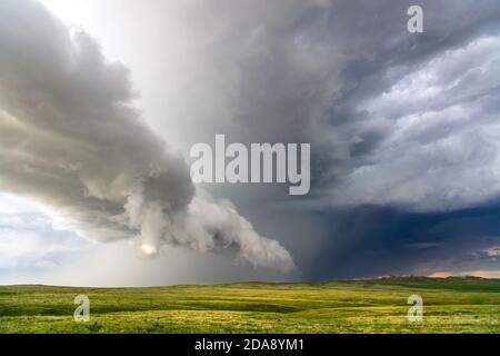 Scenic Montana landscape with storm clouds over rolling hills and plains prairie near Ekalaka Stock Photo