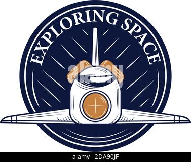space exploring spaceship transport badge icon vector illustration Stock Vector