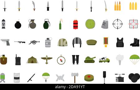 Isolated set of objects of war icons - Vector Stock Vector