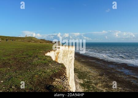 Seven Sisters White Cliffs and Birling Gap Beach by the English Channel in East Sussex, UK Stock Photo