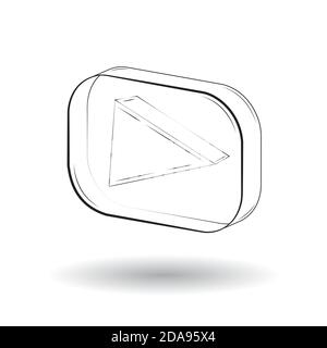 stylish 3D play button hand drawn in glass frame floating. Vector illustration Stock Vector