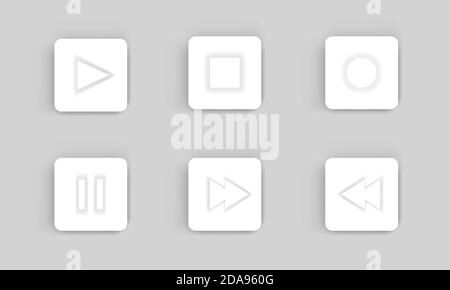 media player buttons set paper style in square frames with round corners. Vector illustration Stock Vector