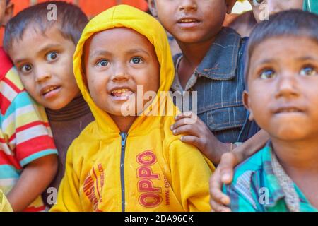 COX'S BAZAR, BANGLADESH - NOVEMBER 25, 2017: Rohingya Muslim refugee children at the camp learning center. Stock Photo