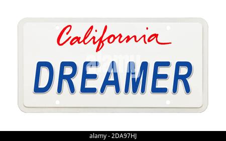 California License Plate with the Words Dreamer Printed on It. Stock Photo