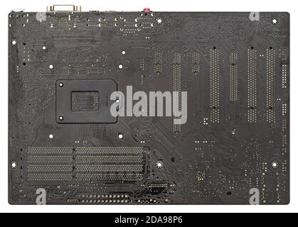 Printed computer motherboard board, isolated on white background Stock Photo