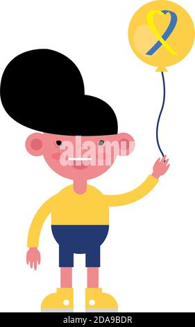 boy with syndrome down ribbon campaign in balloon helium vector illustration design Stock Vector