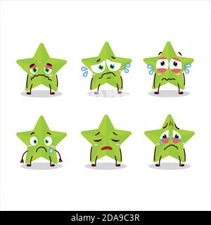 New green stars cartoon character with sad expression Stock Vector