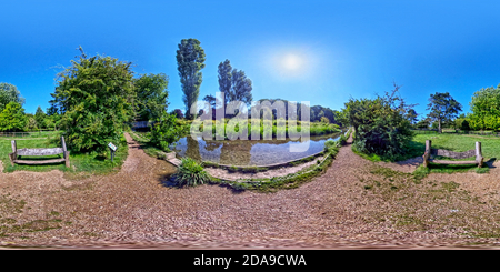 360 degree panoramic view of River Itchen Navigation in Otterbourne Hampshire United Kingdom