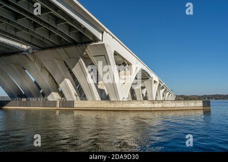Beneath the Woodrow Wilson Bridge, which spans the Potomac River between Alexandria, Virginia and the state of Maryland. Stock Photo