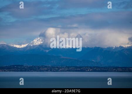 New snow on Mount Arthur, Nelson, New Zealand Stock Photo