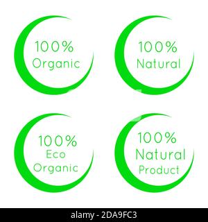 100 percent organic labels set. Natural, eco organic symbols collection isolated on white Stock Vector