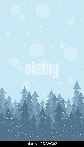 snow scape seasonal scene with pines forest frozen vector illustration ...