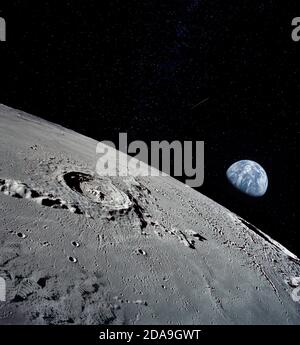 The lunar surface, taken from a corner, with the preserved footprints of the astronauts who have been there as evidence of the presence of a person. E Stock Photo