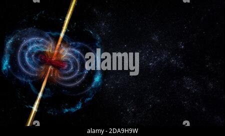 Abstract space wallpaper. Black hole with infinity curves lines in outer space. Copy space. Elements of this image furnished by NASA. Stock Photo