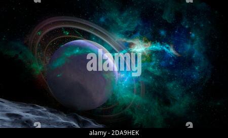 Scene with planets, stars and galaxies in outer space showing the beauty of space exploration. Elements of this image furnished by NASA. Stock Photo