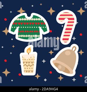 bundle of four merry christmas icons vector illustration design Stock Vector