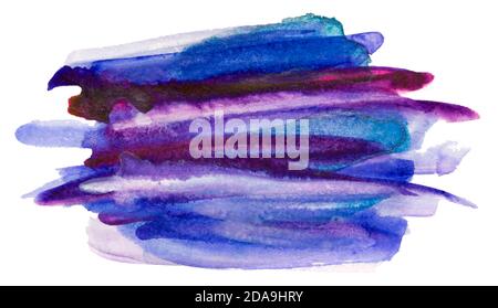 Textured blue watercolor paint brush stroke isolated on white background Stock Photo