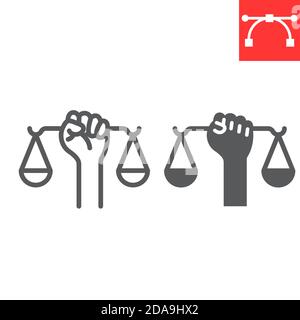 Civil rights line and glyph icon, scale and balance, lawyer sign vector graphics, editable stroke linear icon, eps 10. Stock Vector