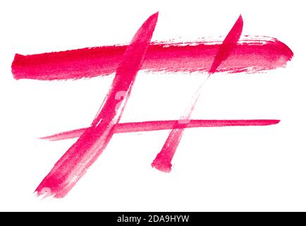 Hashtag, number mark sign isolated on white background. Watercolor hand drawn illustration. Concept for social media marketing advertising, blo Stock Photo