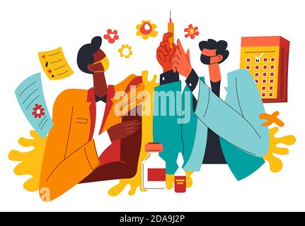Scientists working on vaccine from sickness vector Stock Vector
