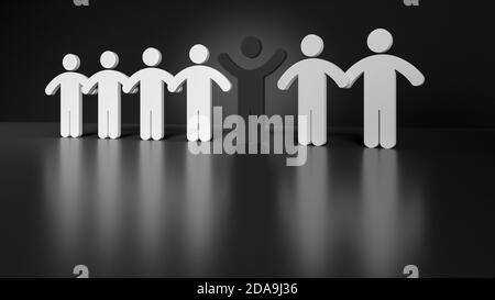 Black Lives Matter concept of a black figure standing up for equality and diversity amongst the BAME community whilst amongst white people. 3d render Stock Photo