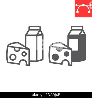 Dairy line and glyph icon, milk and cheese, dairy sign vector graphics, editable stroke linear icon, eps 10. Stock Vector
