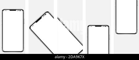 Vertical realistic phone mock up for app presentation with blank screen. Application ui and ux design for online stores. Mobile smartphone front view Stock Vector