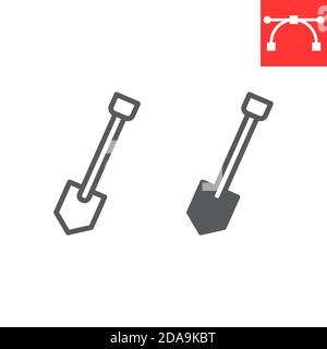 Shovel line and glyph icon, construction and agriculture, shovel sign vector graphics, editable stroke linear icon, eps 10. Stock Vector