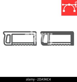 Hacksaw line and glyph icon, construction and carpentry, handsaw sign vector graphics, editable stroke linear icon, eps 10. Stock Vector
