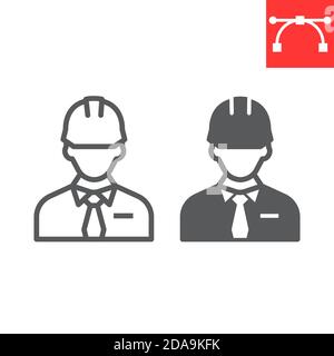 Builder line and glyph icon, construction worker and repairman, engineer sign vector graphics, editable stroke linear icon, eps 10. Stock Vector