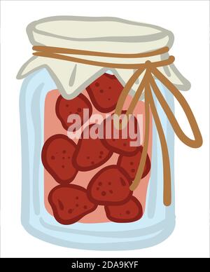 Preserved strawberries in jar, sweet jam vector Stock Vector