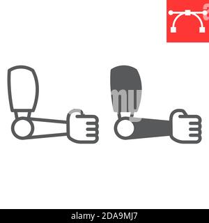 Prosthesis arm line and glyph icon, disability and artificial, prosthetic arm sign vector graphics, editable stroke linear icon, eps 10. Stock Vector