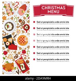 Christmas menu with dishes and ingredients vector Stock Vector
