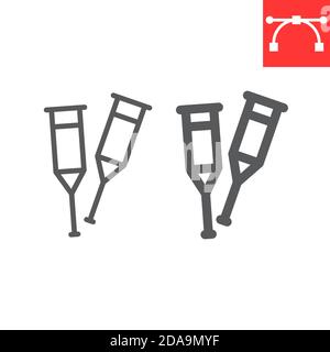 Crutches line and glyph icon, disability and equipment, crutch sign vector graphics, editable stroke linear icon, eps 10. Stock Vector