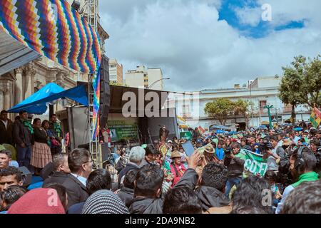 LA PAZ, BOLIVIA - Jan 12, 2020: The National Day of the Acullico is an event in which the millenary consumption of the coca leaf is celebrated every J Stock Photo