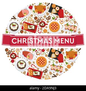 Christmas menu food for celebrating xmas holidays Stock Vector