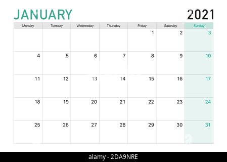 January 2021 Calendar In Modern Style Vector Illustration Stock Vector Image Art Alamy