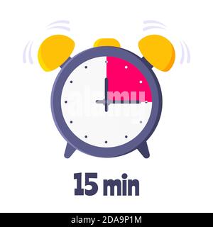 Fifteen minutes on analog clock face flat style design vector illustration icon sign. Stock Vector